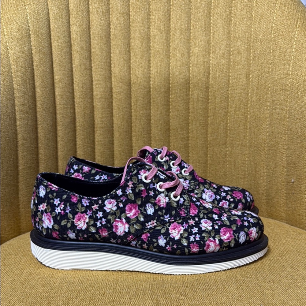 Dr. Martens Black and Pink Loafers with Sleek Design cottagecore floral design